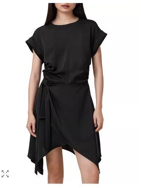 Women's Black Side-Draw Tie Mini Dress